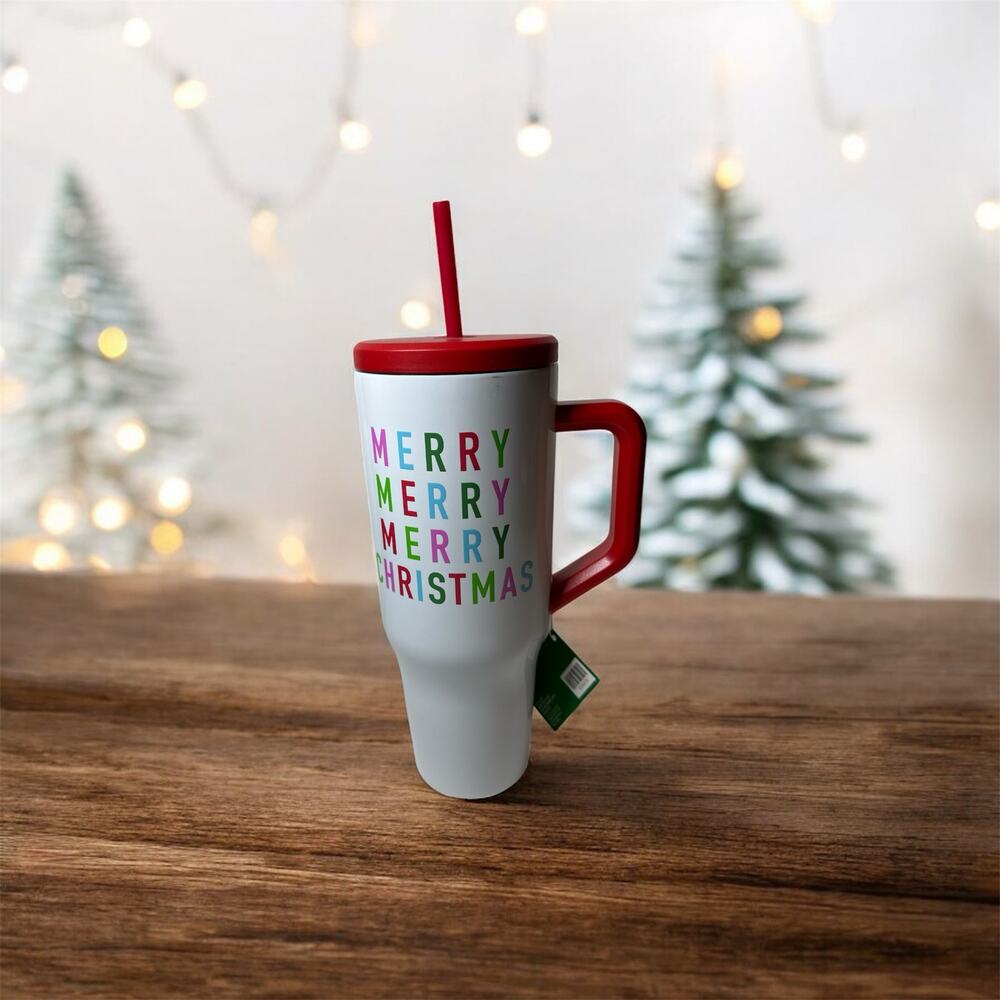 New 40 oz Stainless Steel Tumbler With Handle Merry Merry Merry Christmas Cup